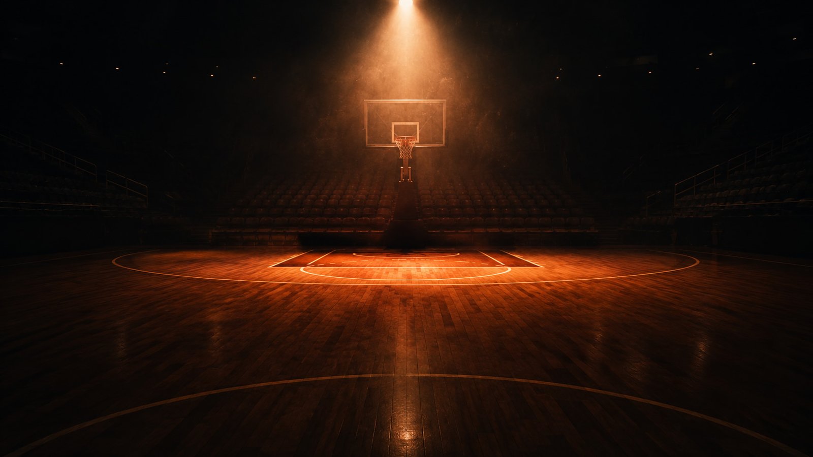 Empty basketball arena under a spotlight, Degen Hoops basketball division